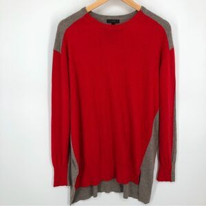 J. Crew Wool Tunic Sweater Womens XL Red Gray Colorblock Side Slits Pullover‎